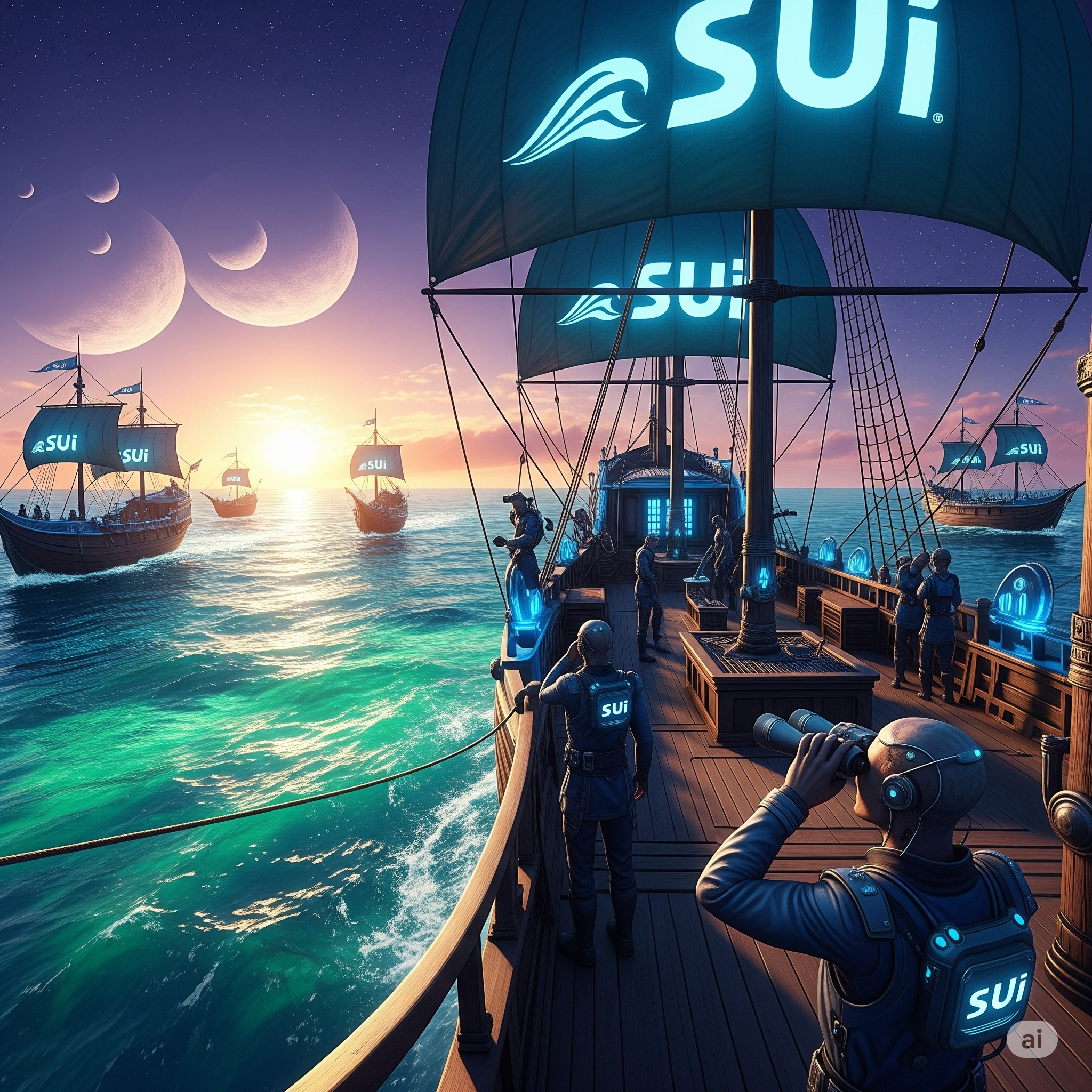 Art of many ships on the sea