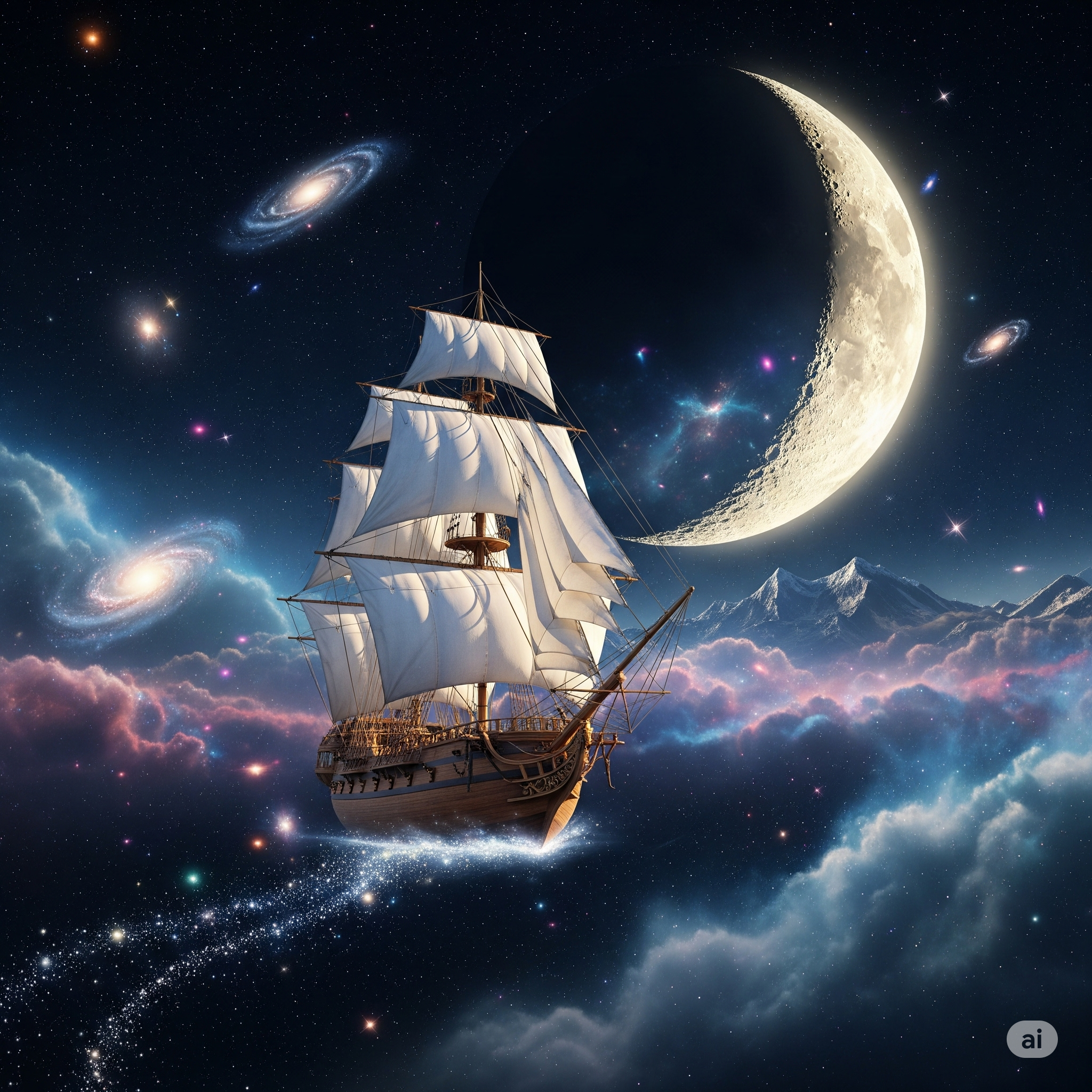 Meme of a ship going to the moon